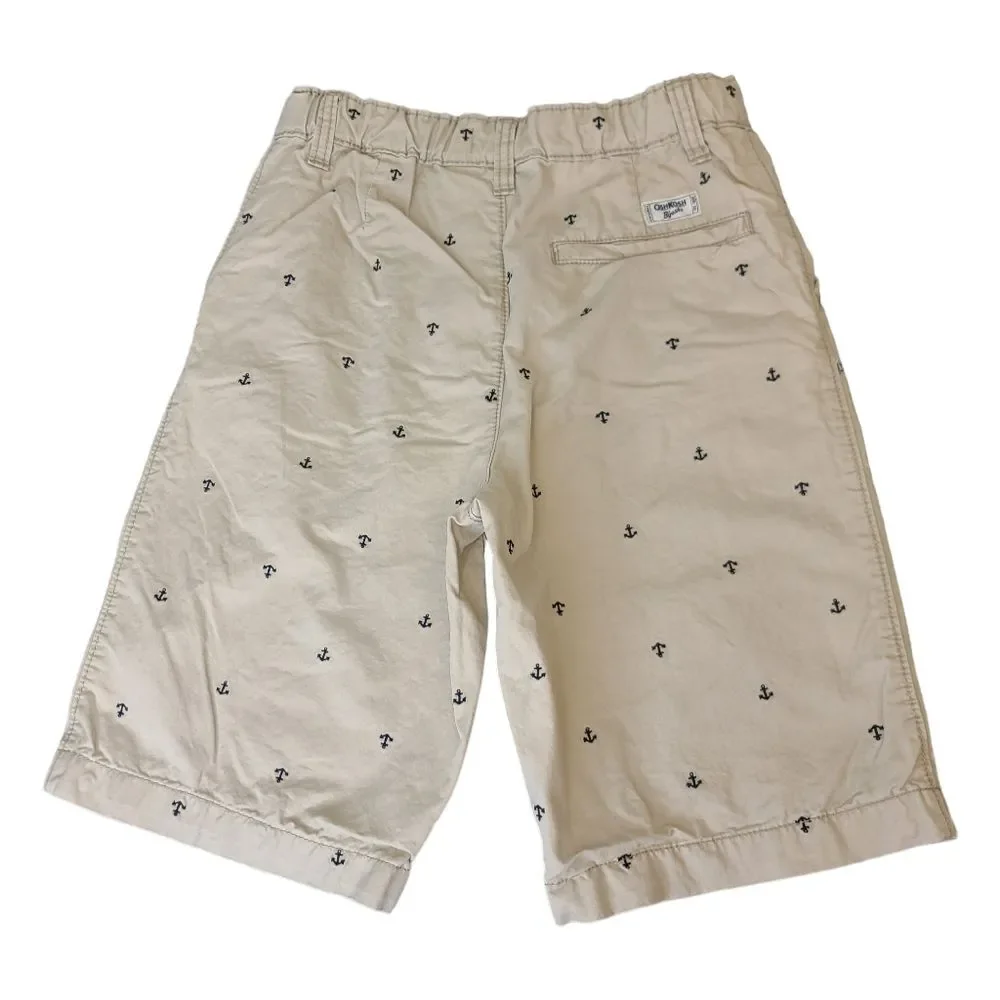 OshKosh B'gosh Boys Adjustable Waistband Embroidered Nautical Beige Shorts 12